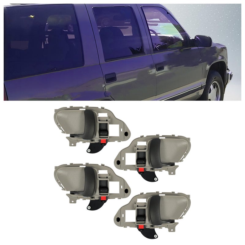 KUAFU 4Pcs Front & Rear Interior Door Handles Compatible with 1995-2002 Chevy GMC Suburban Tahoe Yukon Replacement for 77187 15708043 77186 15708044 77186CD Gray & Black Driver & Passenger Side - Image 1